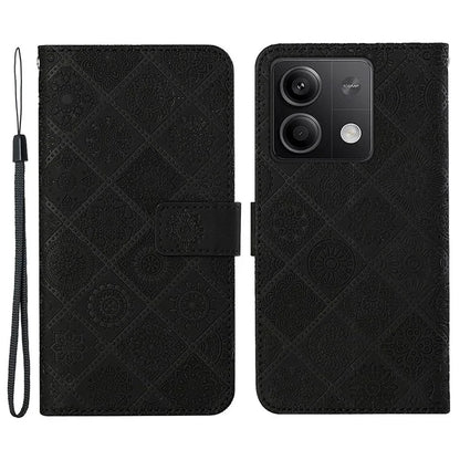 For Xiaomi Redmi Note 13 5G Phone Case Ethnic Style Imprinted Flower Pattern Leather Cover