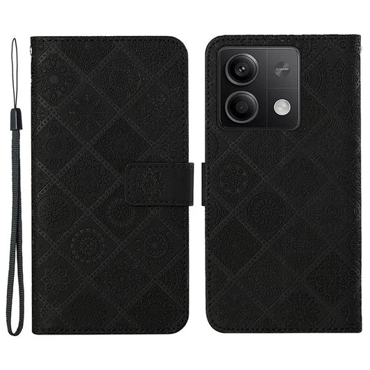 For Xiaomi Redmi Note 13 5G Phone Case Ethnic Style Imprinted Flower Pattern Leather Cover
