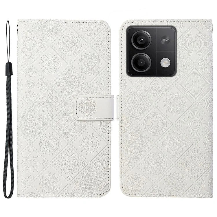 For Xiaomi Redmi Note 13 5G Phone Case Ethnic Style Imprinted Flower Pattern Leather Cover