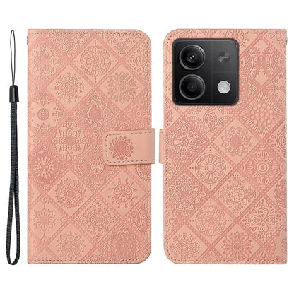 For Xiaomi Redmi Note 13 5G Phone Case Ethnic Style Imprinted Flower Pattern Leather Cover