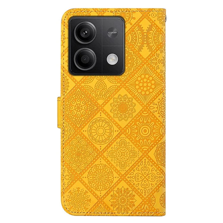 For Xiaomi Redmi Note 13 5G Phone Case Ethnic Style Imprinted Flower Pattern Leather Cover