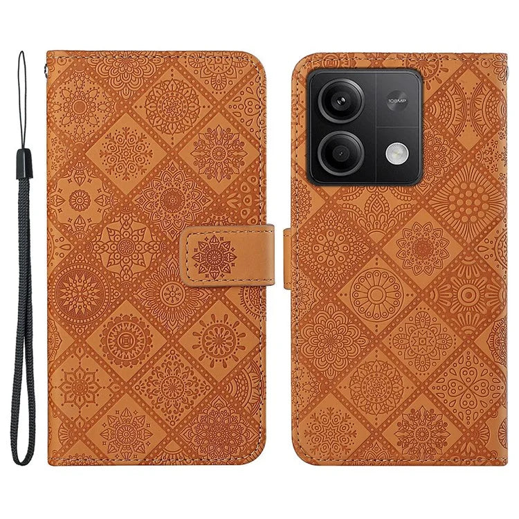 For Xiaomi Redmi Note 13 5G Phone Case Ethnic Style Imprinted Flower Pattern Leather Cover