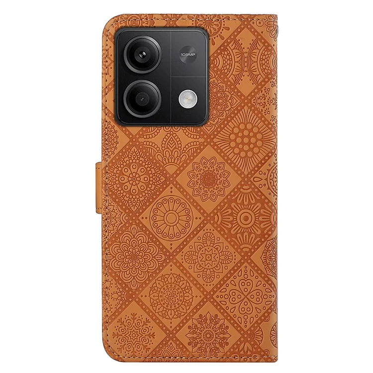 For Xiaomi Redmi Note 13 5G Phone Case Ethnic Style Imprinted Flower Pattern Leather Cover