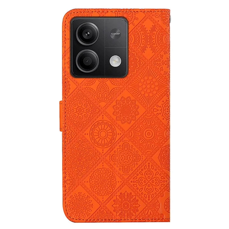 For Xiaomi Redmi Note 13 5G Phone Case Ethnic Style Imprinted Flower Pattern Leather Cover