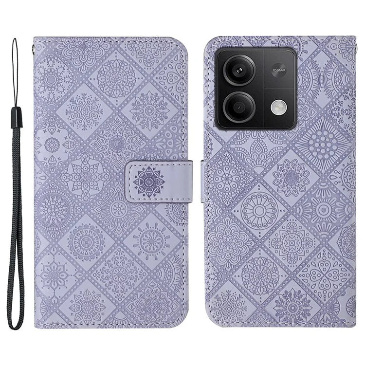 For Xiaomi Redmi Note 13 5G Phone Case Ethnic Style Imprinted Flower Pattern Leather Cover