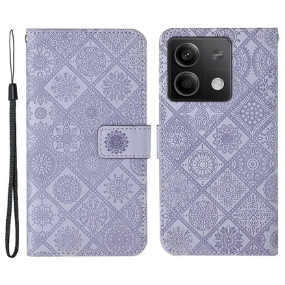For Xiaomi Redmi Note 13 5G Phone Case Ethnic Style Imprinted Flower Pattern Leather Cover