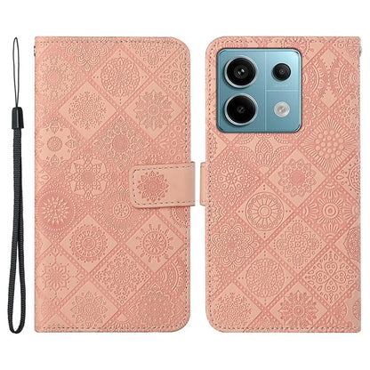 For Xiaomi Redmi Note 13 Pro 5G / Poco X6 5G Case Ethnic Style Imprinted Flower Pattern Leather Phone Cover