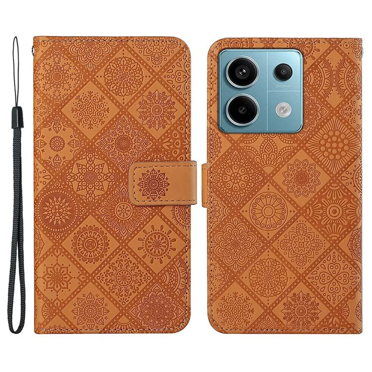 For Xiaomi Redmi Note 13 Pro 5G / Poco X6 5G Case Ethnic Style Imprinted Flower Pattern Leather Phone Cover
