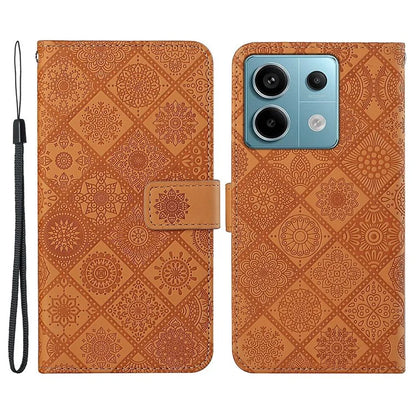 For Xiaomi Redmi Note 13 Pro 5G / Poco X6 5G Case Ethnic Style Imprinted Flower Pattern Leather Phone Cover