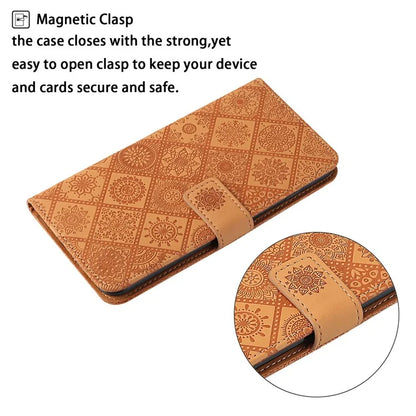 For Xiaomi Redmi Note 13 Pro 5G / Poco X6 5G Case Ethnic Style Imprinted Flower Pattern Leather Phone Cover