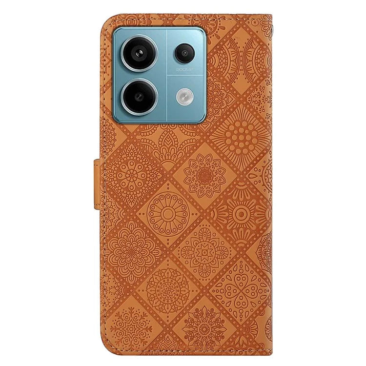 For Xiaomi Redmi Note 13 Pro 5G / Poco X6 5G Case Ethnic Style Imprinted Flower Pattern Leather Phone Cover