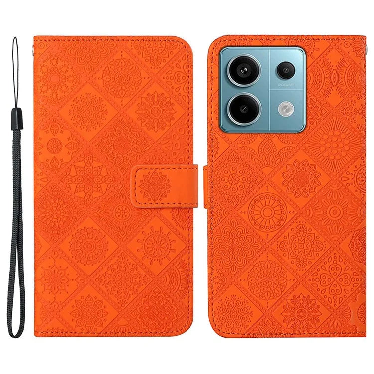 For Xiaomi Redmi Note 13 Pro 5G / Poco X6 5G Case Ethnic Style Imprinted Flower Pattern Leather Phone Cover