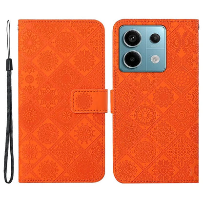 For Xiaomi Redmi Note 13 Pro 5G / Poco X6 5G Case Ethnic Style Imprinted Flower Pattern Leather Phone Cover