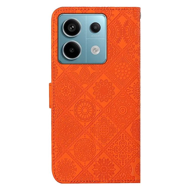 For Xiaomi Redmi Note 13 Pro 5G / Poco X6 5G Case Ethnic Style Imprinted Flower Pattern Leather Phone Cover
