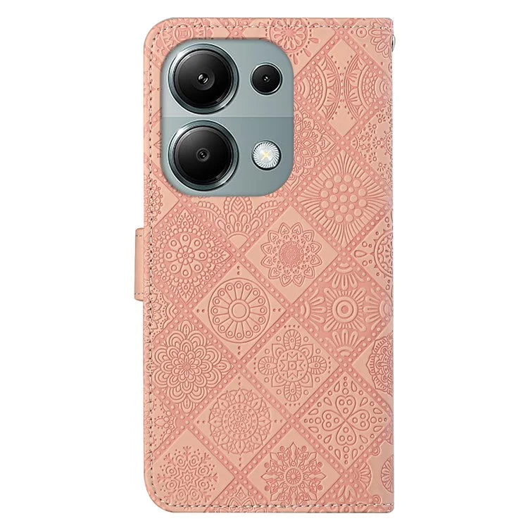 For Xiaomi Redmi Note 13 Pro 4G / Poco M6 Pro 4G Phone Case Ethnic Style Flower Imprinted Leather Flip Cover