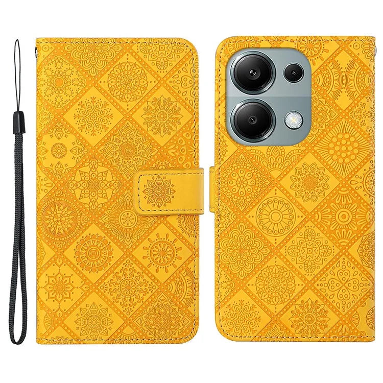 For Xiaomi Redmi Note 13 Pro 4G / Poco M6 Pro 4G Phone Case Ethnic Style Flower Imprinted Leather Flip Cover