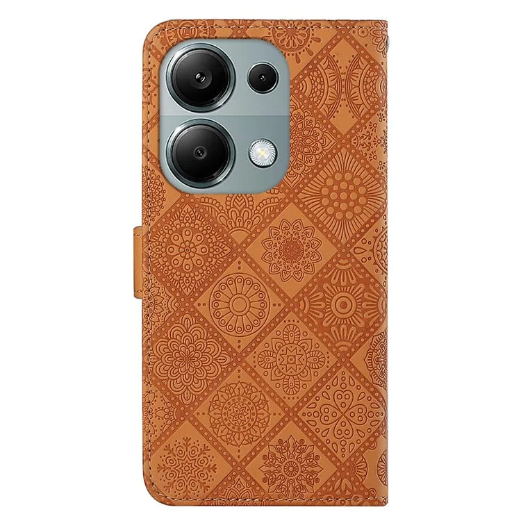 For Xiaomi Redmi Note 13 Pro 4G / Poco M6 Pro 4G Phone Case Ethnic Style Flower Imprinted Leather Flip Cover