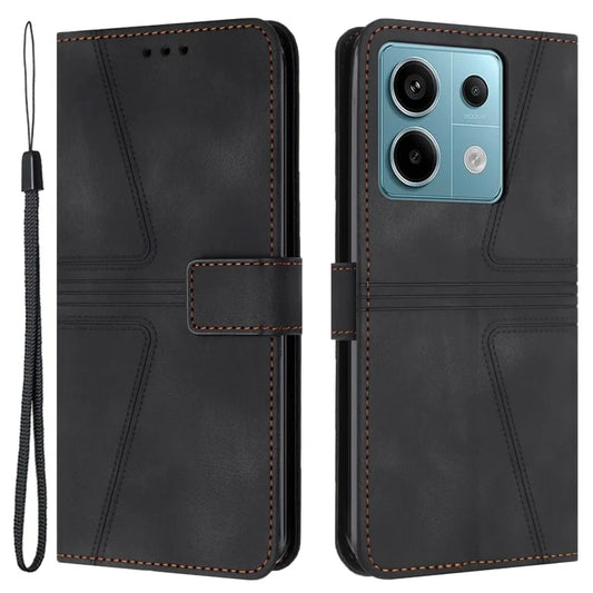 For Xiaomi Redmi Note 13 Pro 5G / Poco X6 5G Stand Case Triangle Imprinted Phone Cover with Wrist Strap