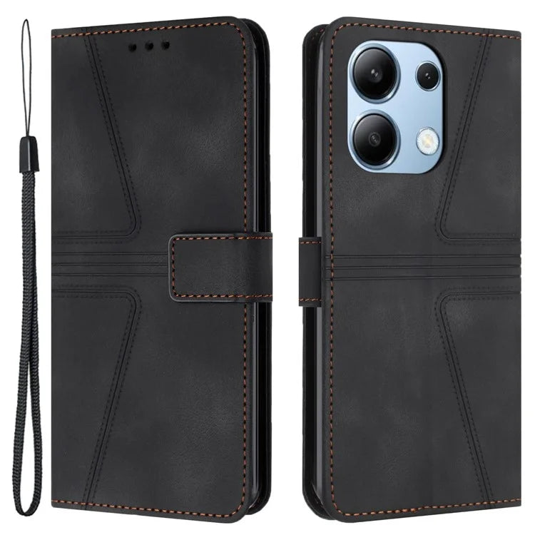 For Xiaomi Redmi Note 13 4G Triangle Imprinted Leather Case Folding Stand Phone Cover