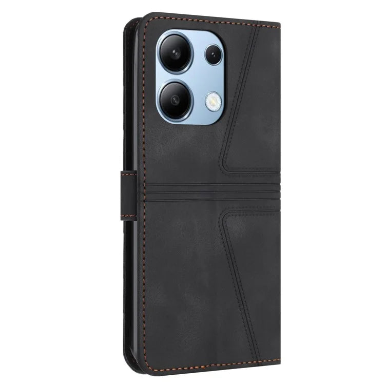 For Xiaomi Redmi Note 13 4G Triangle Imprinted Leather Case Folding Stand Phone Cover