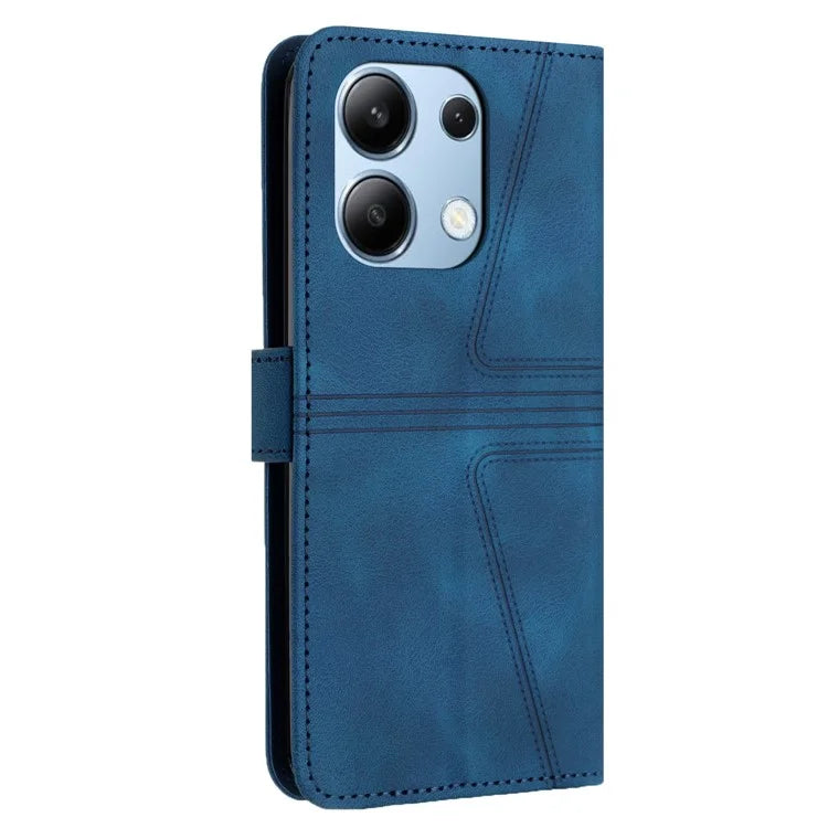 For Xiaomi Redmi Note 13 4G Triangle Imprinted Leather Case Folding Stand Phone Cover