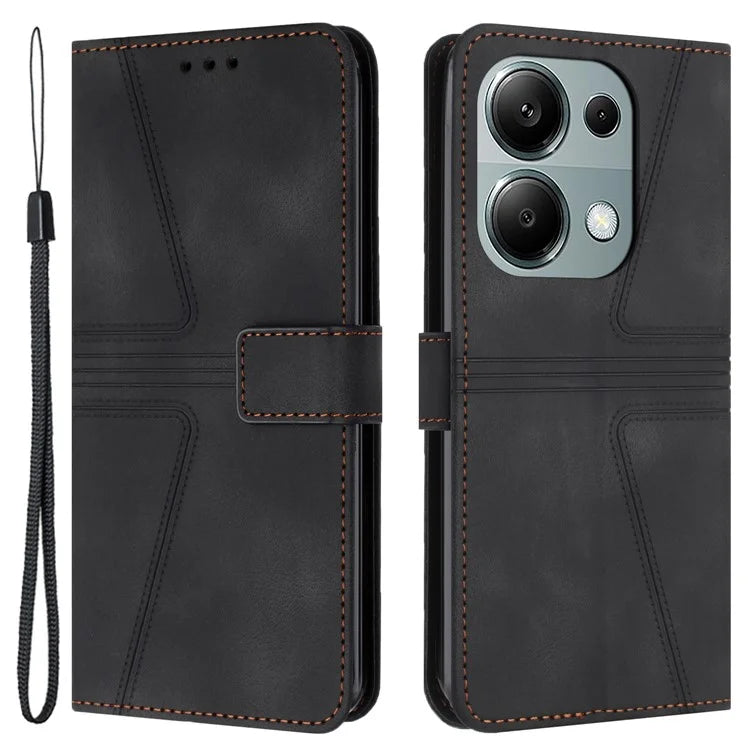 For Xiaomi Redmi Note 13 Pro 4G / Poco M6 Pro 4G Leather Flip Phone Cover Triangle Imprinted Anti-drop Stand Case