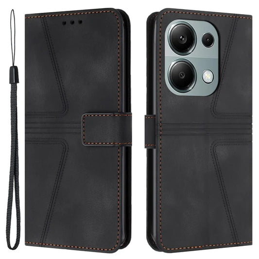For Xiaomi Redmi Note 13 Pro 4G / Poco M6 Pro 4G Leather Flip Phone Cover Triangle Imprinted Anti-drop Stand Case
