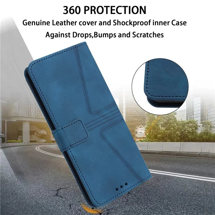 For Xiaomi Redmi Note 13 Pro 4G/Poco M6 Pro 4G Leather Flip Phone Cover Triangle Imprinted Anti-drop Stand Case