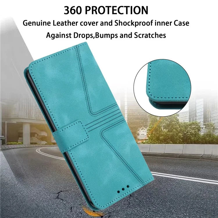 For Xiaomi Redmi Note 13 Pro 4G/Poco M6 Pro 4G Leather Flip Phone Cover Triangle Imprinted Anti-drop Stand Case