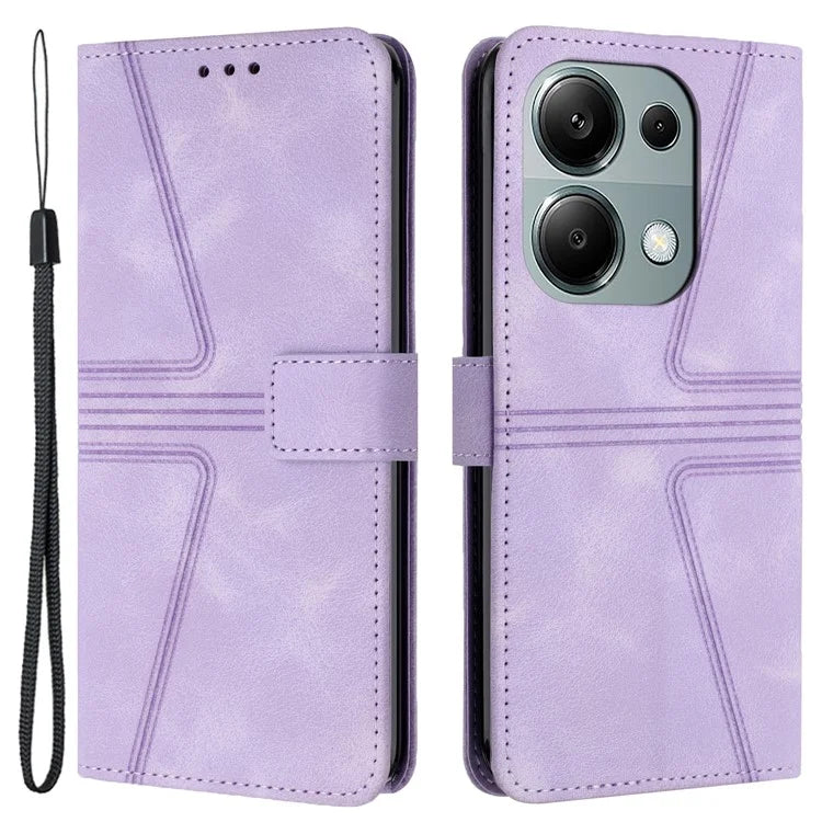 For Xiaomi Redmi Note 13 Pro 4G/Poco M6 Pro 4G Leather Flip Phone Cover Triangle Imprinted Anti-drop Stand Case