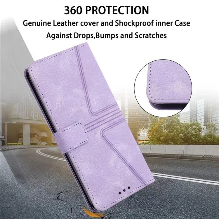 For Xiaomi Redmi Note 13 Pro 4G/Poco M6 Pro 4G Leather Flip Phone Cover Triangle Imprinted Anti-drop Stand Case