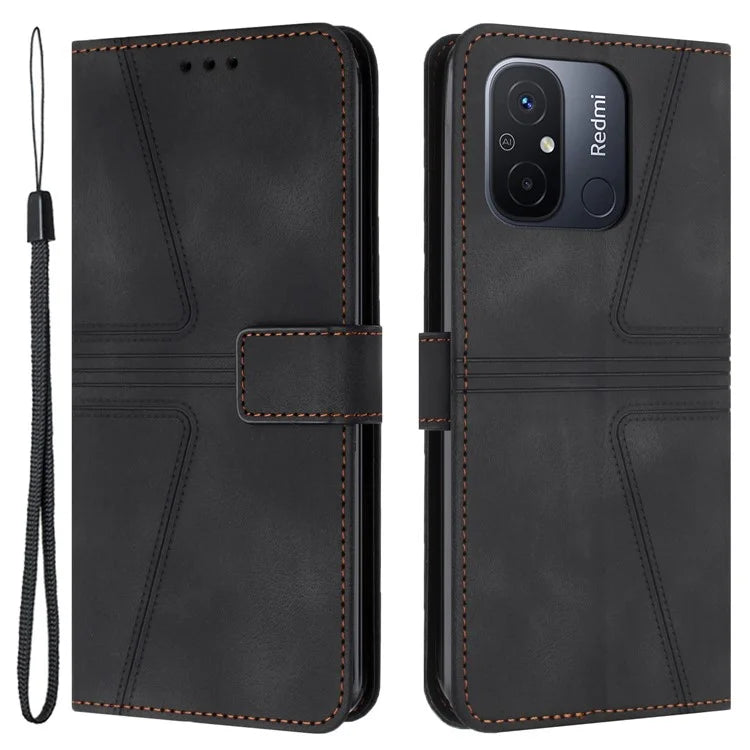 For Xiaomi Redmi 12C 4G Case Triangle Imprinted Anti-Scratch Phone Wallet Cover