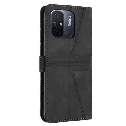 For Xiaomi Redmi 12C 4G Case Triangle Imprinted Anti-Scratch Phone Wallet Cover