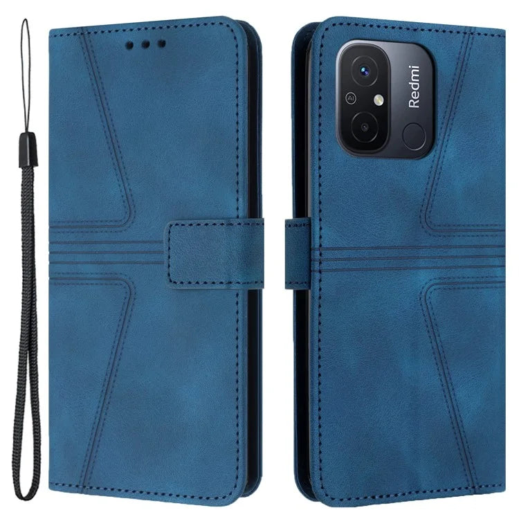 For Xiaomi Redmi 12C 4G Case Triangle Imprinted Anti-Scratch Phone Wallet Cover