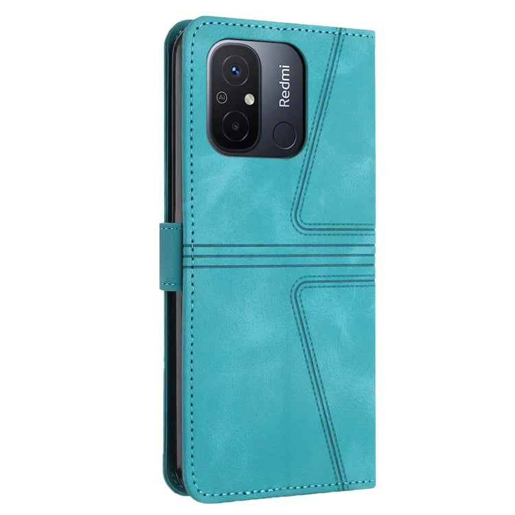 For Xiaomi Redmi 12C 4G Case Triangle Imprinted Anti-Scratch Phone Wallet Cover