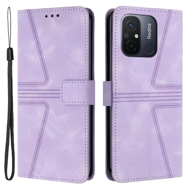 For Xiaomi Redmi 12C 4G Case Triangle Imprinted Anti-Scratch Phone Wallet Cover