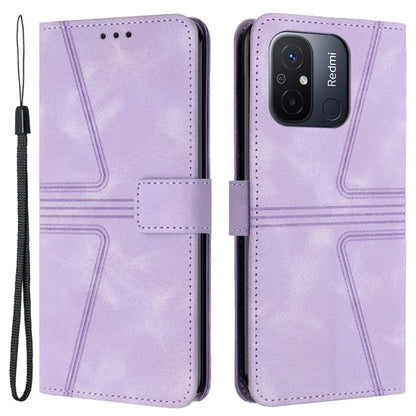 For Xiaomi Redmi 12C 4G Case Triangle Imprinted Anti-Scratch Phone Wallet Cover