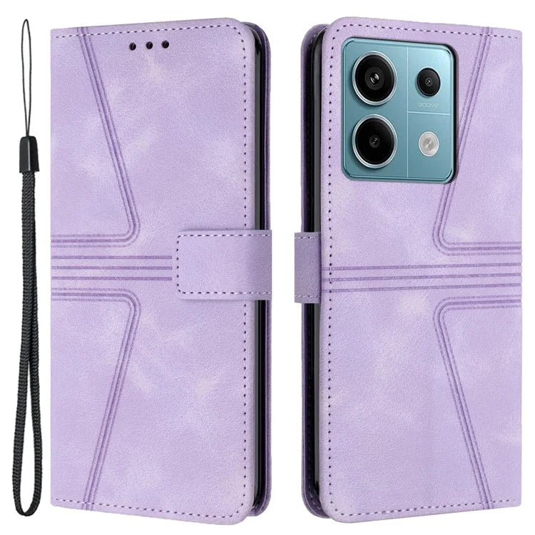 For Xiaomi Redmi Note 13 5G Case Folding Stand Triangle Imprinted Leather Phone Shell