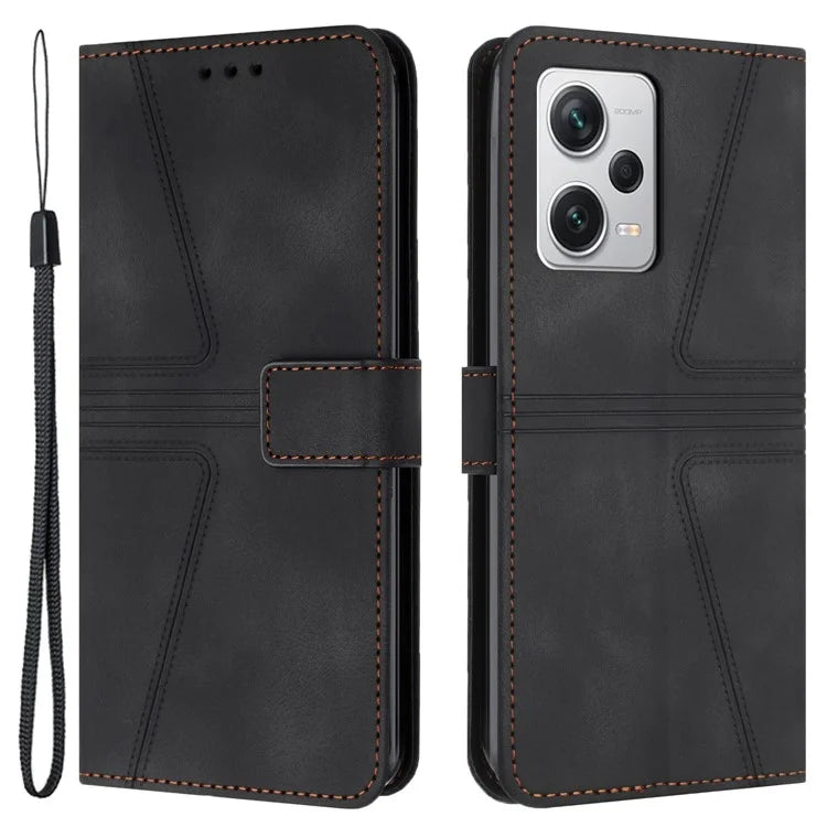 For Xiaomi Redmi Note 12 5G (Global) / (China) / (India) / Poco X5 5G Triangle Imprinted Leather Wallet Case Phone Cover