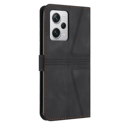 For Xiaomi Redmi Note 12 5G (Global) / (China) / (India) / Poco X5 5G Triangle Imprinted Leather Wallet Case Phone Cover