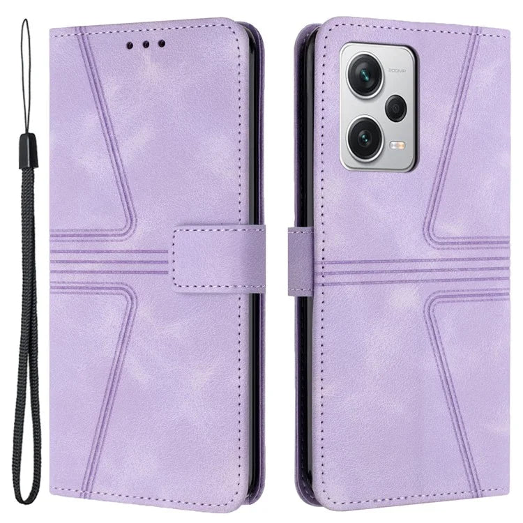 For Xiaomi Redmi Note 12 5G (Global) / (China) / (India) / Poco X5 5G Triangle Imprinted Leather Wallet Case Phone Cover