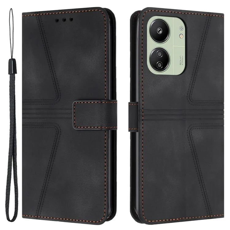 For Xiaomi Redmi 13C 4G / 5G / 13R 5G / Poco M6 5G / Poco C65 4G Case Triangle Imprinted Phone Leather Cover Wallet
