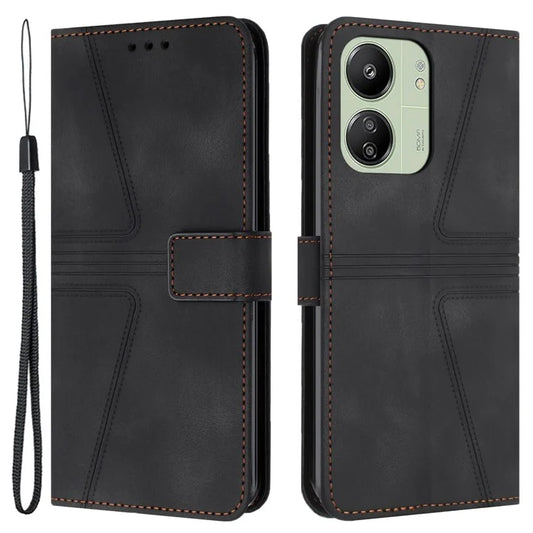 For Xiaomi Redmi 13C 4G / 5G / 13R 5G / Poco M6 5G / Poco C65 4G Case Triangle Imprinted Phone Leather Cover Wallet
