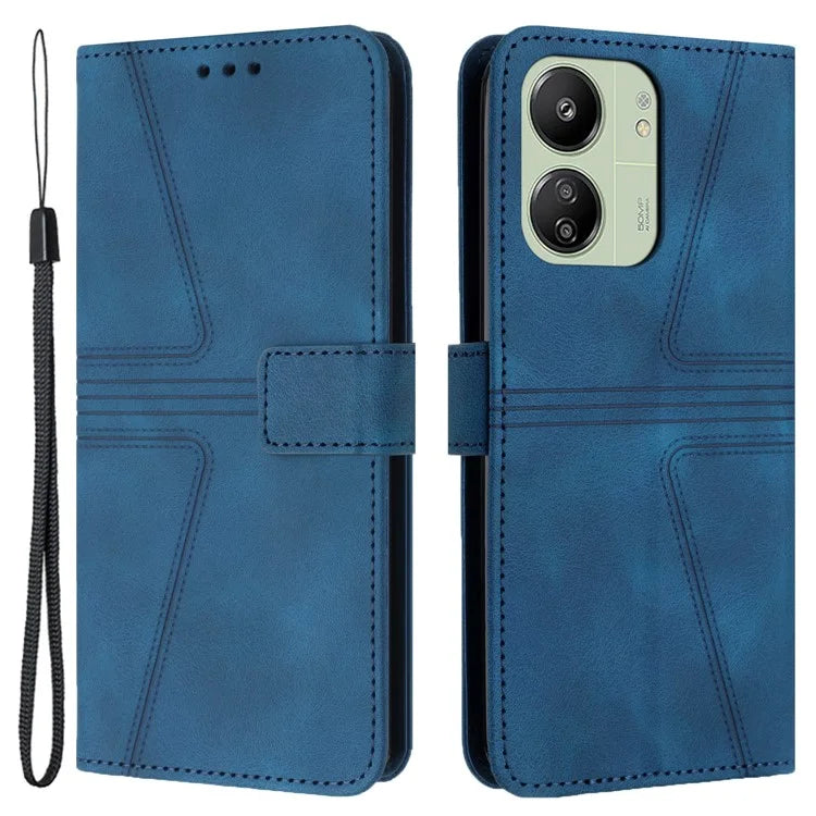 For Xiaomi Redmi 13C 4G / 5G / 13R 5G / Poco M6 5G / Poco C65 4G Case Triangle Imprinted Phone Leather Cover Wallet