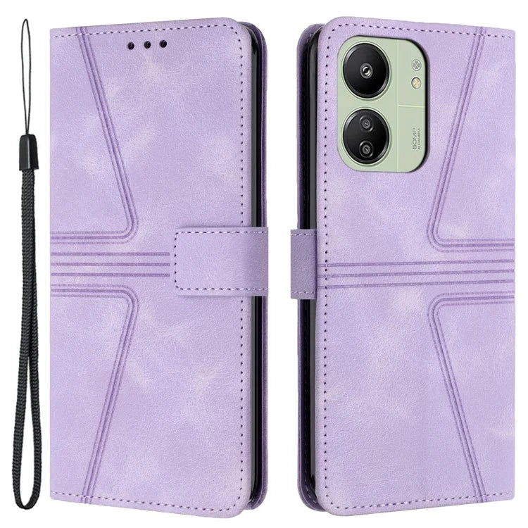 For Xiaomi Redmi 13C 4G / 5G / 13R 5G / Poco M6 5G / Poco C65 4G Case Triangle Imprinted Phone Leather Cover Wallet