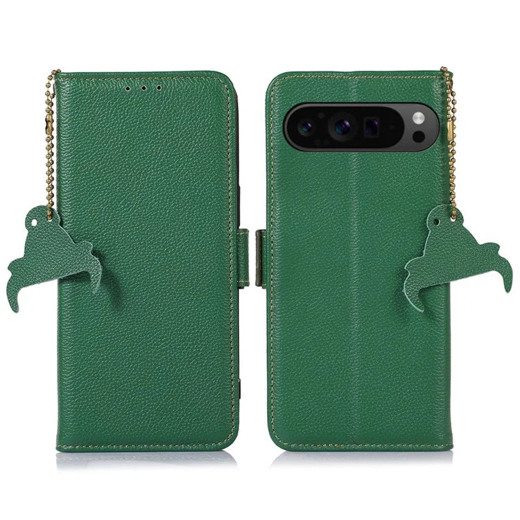 For Google Pixel 9 Pro XL Genuine Cow Leather Case Wallet RFID Blocking Phone Cover