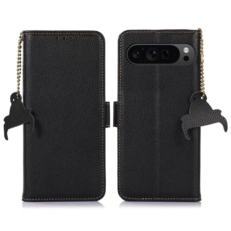 For Google Pixel 9 Pro XL Genuine Cow Leather Case Wallet RFID Blocking Phone Cover