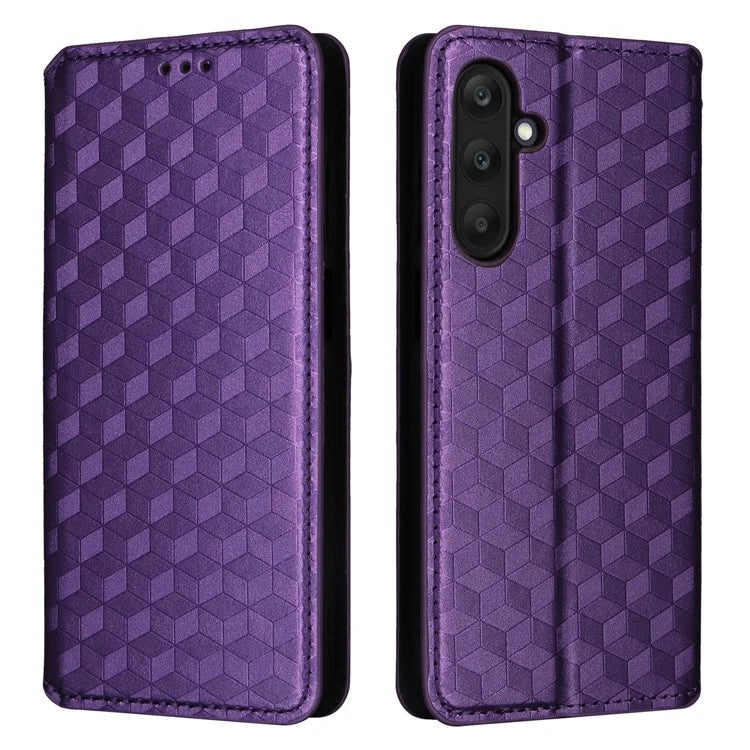 For Samsung Galaxy F15 5G / M15 5G Case Rhombus Pattern Leather Magnetic Folio Phone Cover