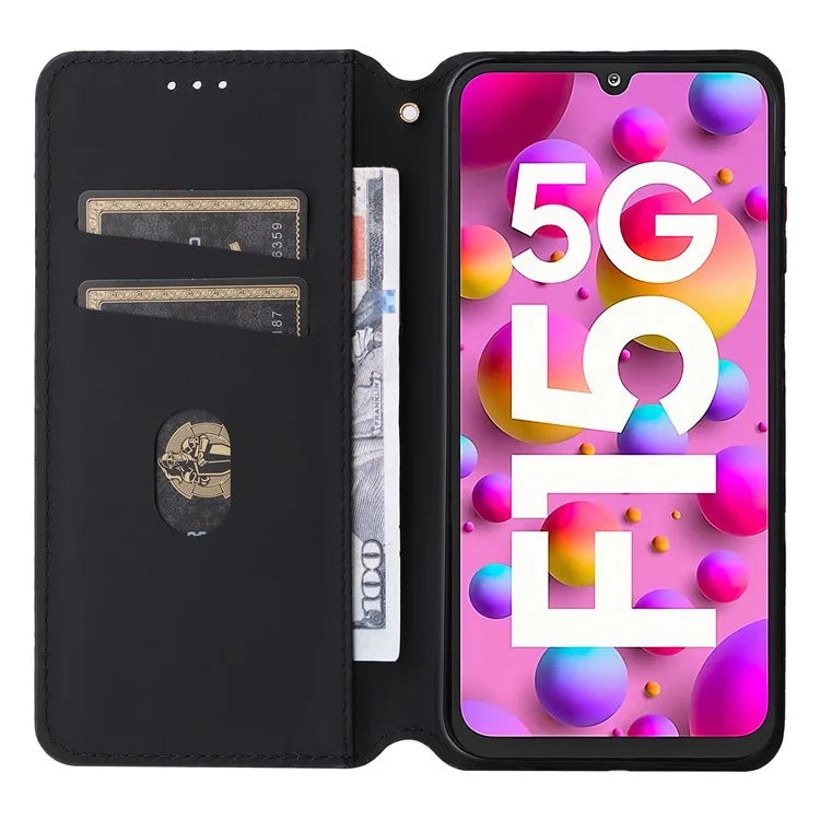 For Samsung Galaxy F15 5G / M15 5G Case Rhombus Pattern Leather Magnetic Folio Phone Cover