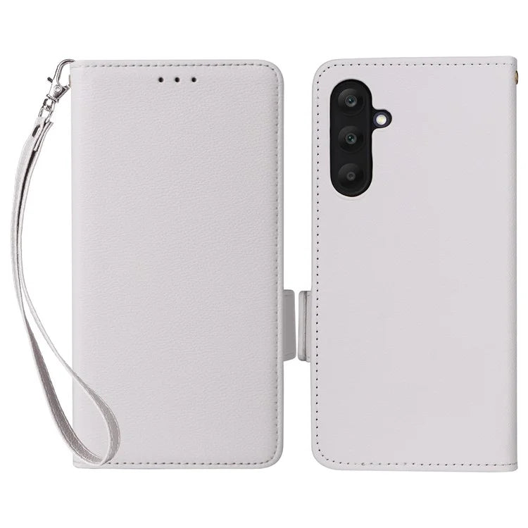For Samsung Galaxy F15 5G / M15 5G Case Litchi Texture PU Leather Folio Phone Cover with Wrist Strap